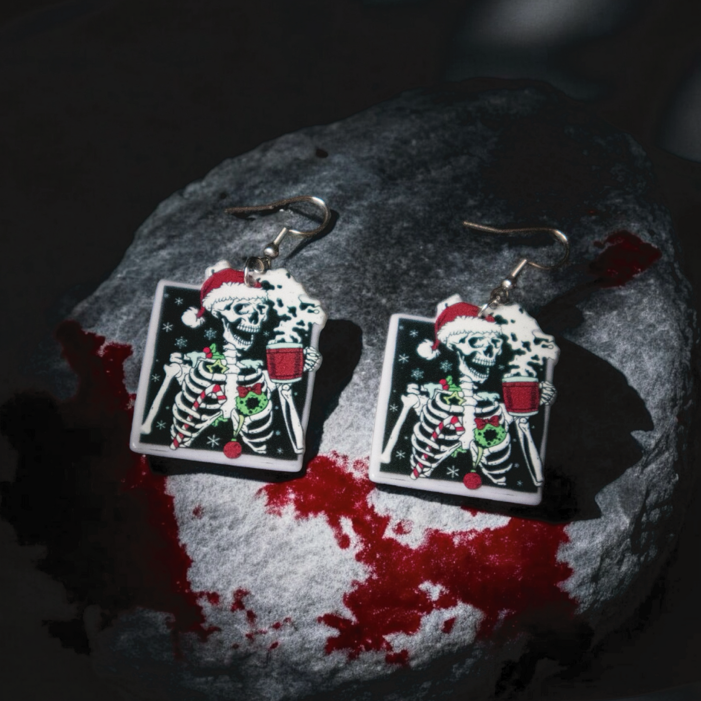Santa Hat Skeleton Earrings