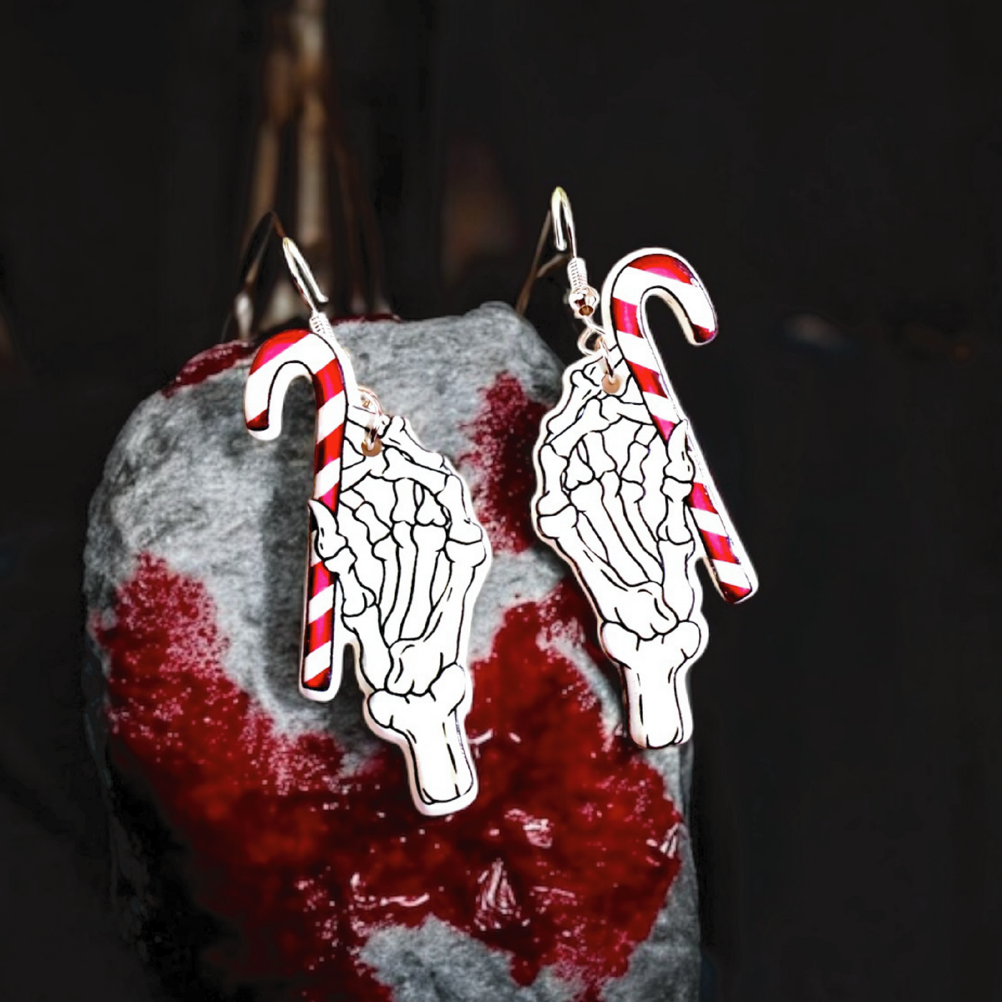Candy Cane Skeleton Earrings